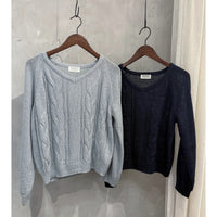 V Braid Knit Top 不起毛彈性線料扭麻花針織衫/ KT8176
