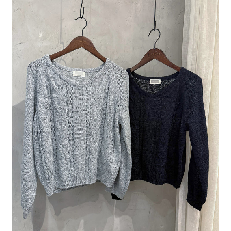 V Braid Knit Top 不起毛彈性線料扭麻花針織衫/ KT8176