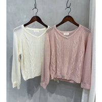 V Braid Knit Top 不起毛彈性線料扭麻花針織衫/ KT8176