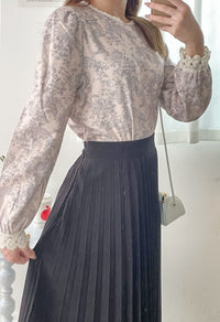 [ Limited return! Pink Only ] Line Floral Blouse/ 氣質精緻花布通花上衣/ BU9077