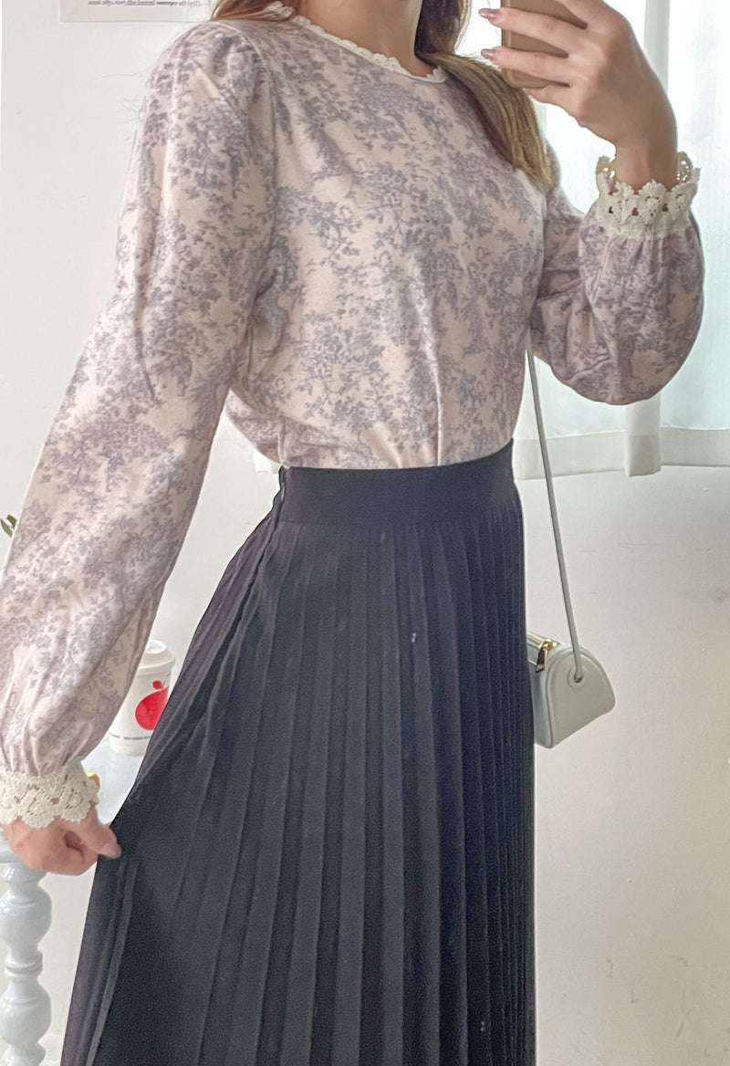 [ Limited return! Pink Only ] Line Floral Blouse/ 氣質精緻花布通花上衣/ BU9077