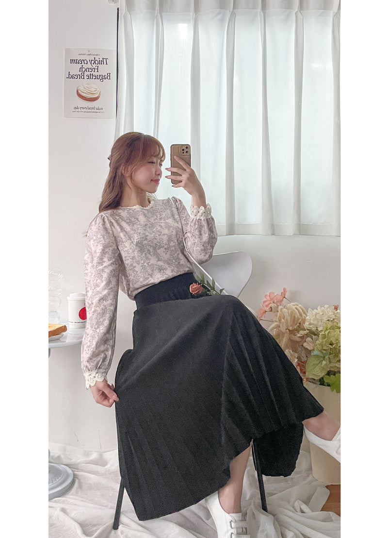 [ Limited return! Pink Only ] Line Floral Blouse/ 氣質精緻花布通花上衣/ BU9077