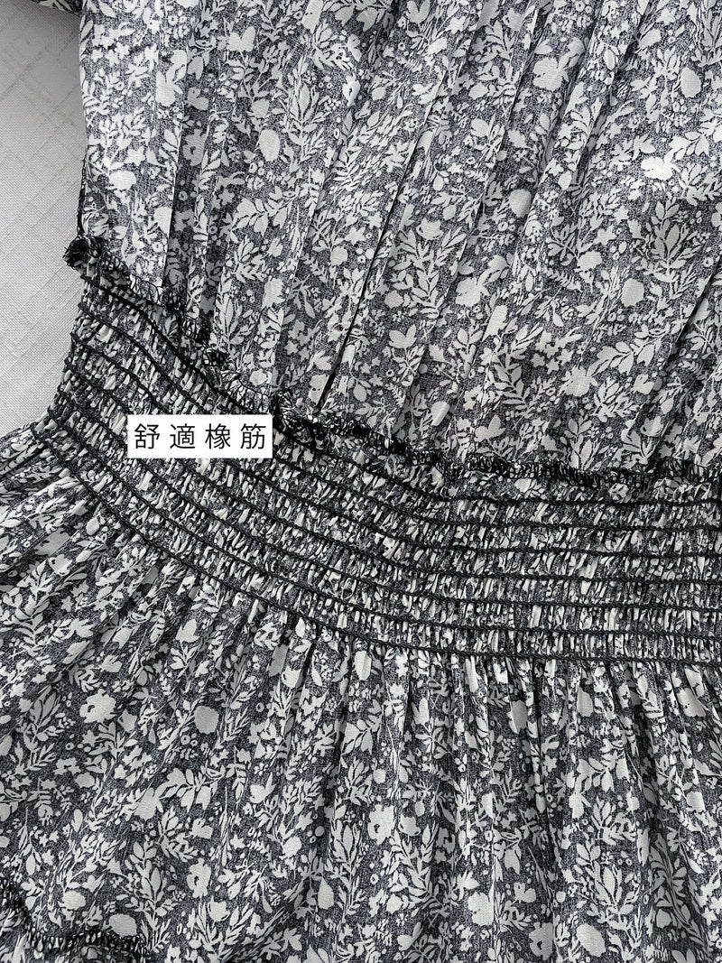 Shadow Floral Dress 黑白影子印花修腰連身裙/ DS9953