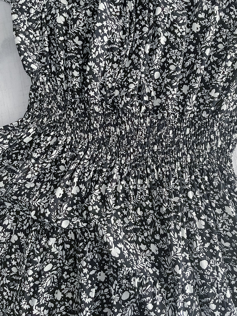 Shadow Floral Dress 黑白影子印花修腰連身裙/ DS9953