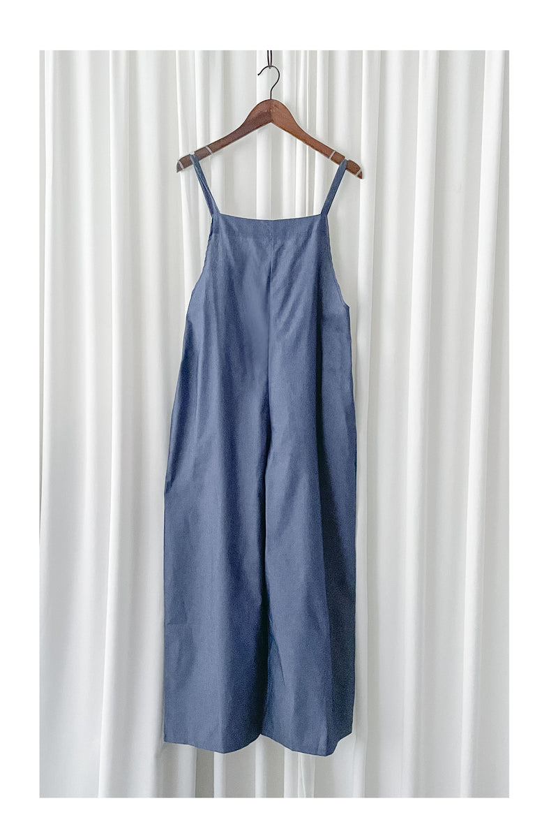 Denim Jumpsuit 肩帶可調顯瘦簡約牛仔色連身褲/ PT8463