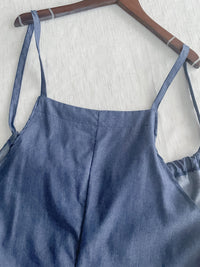 Denim Jumpsuit 肩帶可調顯瘦簡約牛仔色連身褲/ PT8463