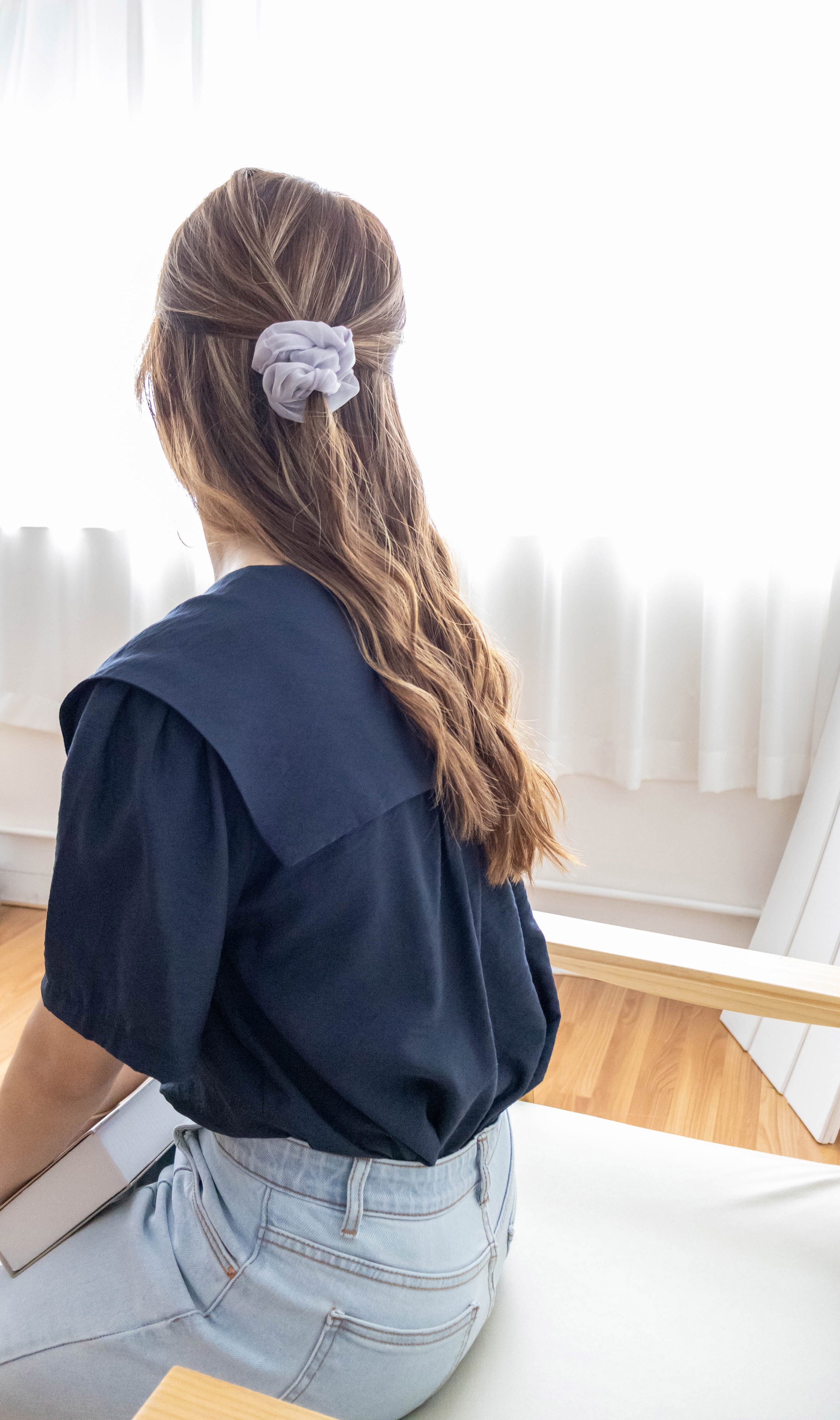 [ BEST ✈️ LIMITED RESTOCK!]  Navy 深藍雙排鈕扣紋理翻領口上衣, Blouse/ BU8926