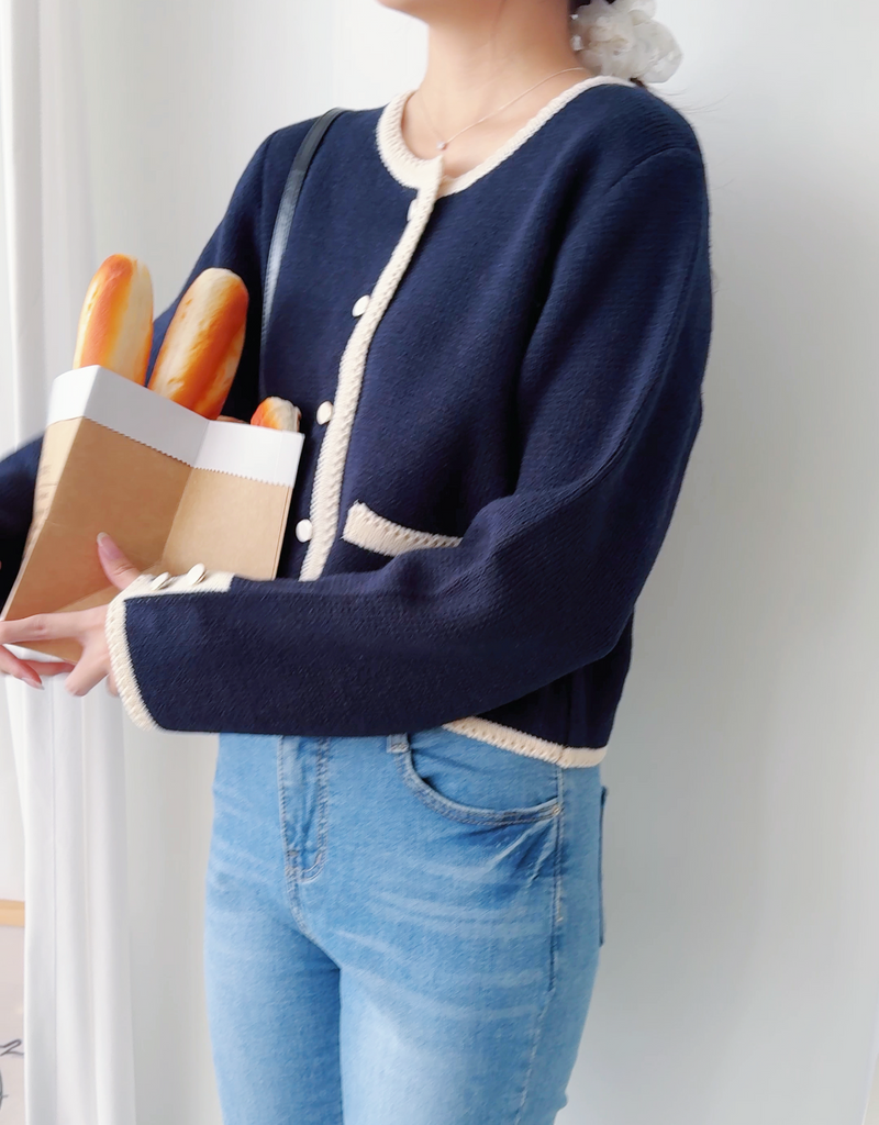 COCO Cardigan 拼色設計鏡面鈕扣外套或上衣/ CD8151