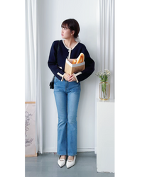 COCO Cardigan 拼色設計鏡面鈕扣外套或上衣/ CD8151