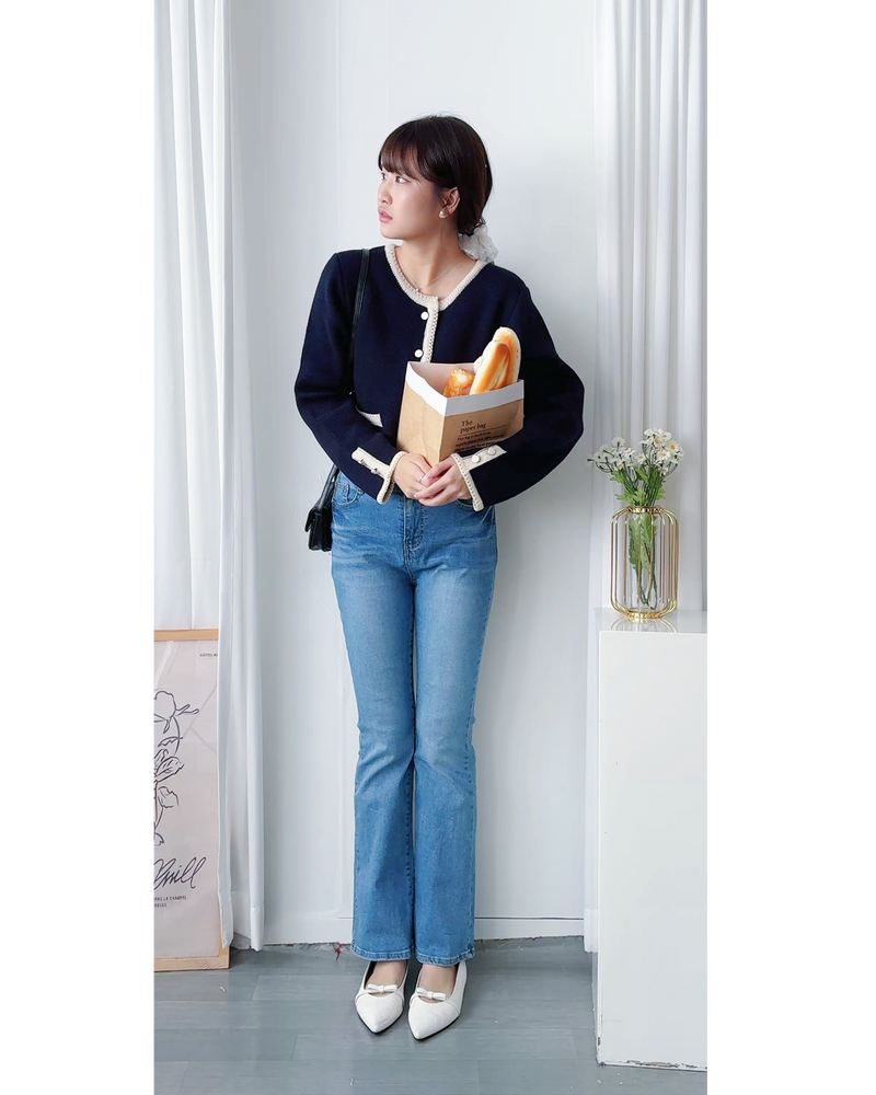 COCO Cardigan 拼色設計鏡面鈕扣外套或上衣/ CD8151