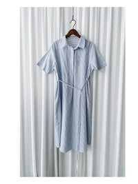 [限量現貨回歸]   French Blue Shirt Dress  法式藍白直條紋口袋連身裙/ DS9955