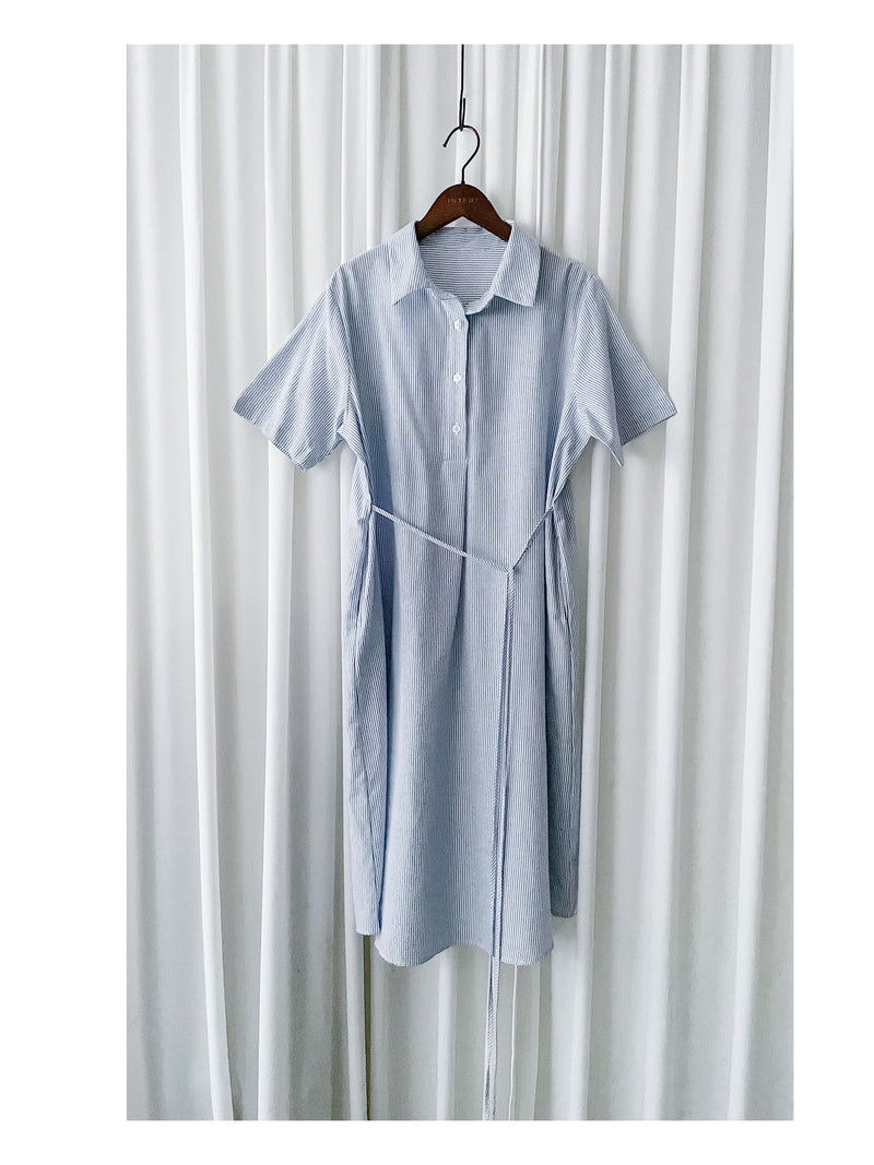 [限量現貨回歸]   French Blue Shirt Dress  法式藍白直條紋口袋連身裙/ DS9955