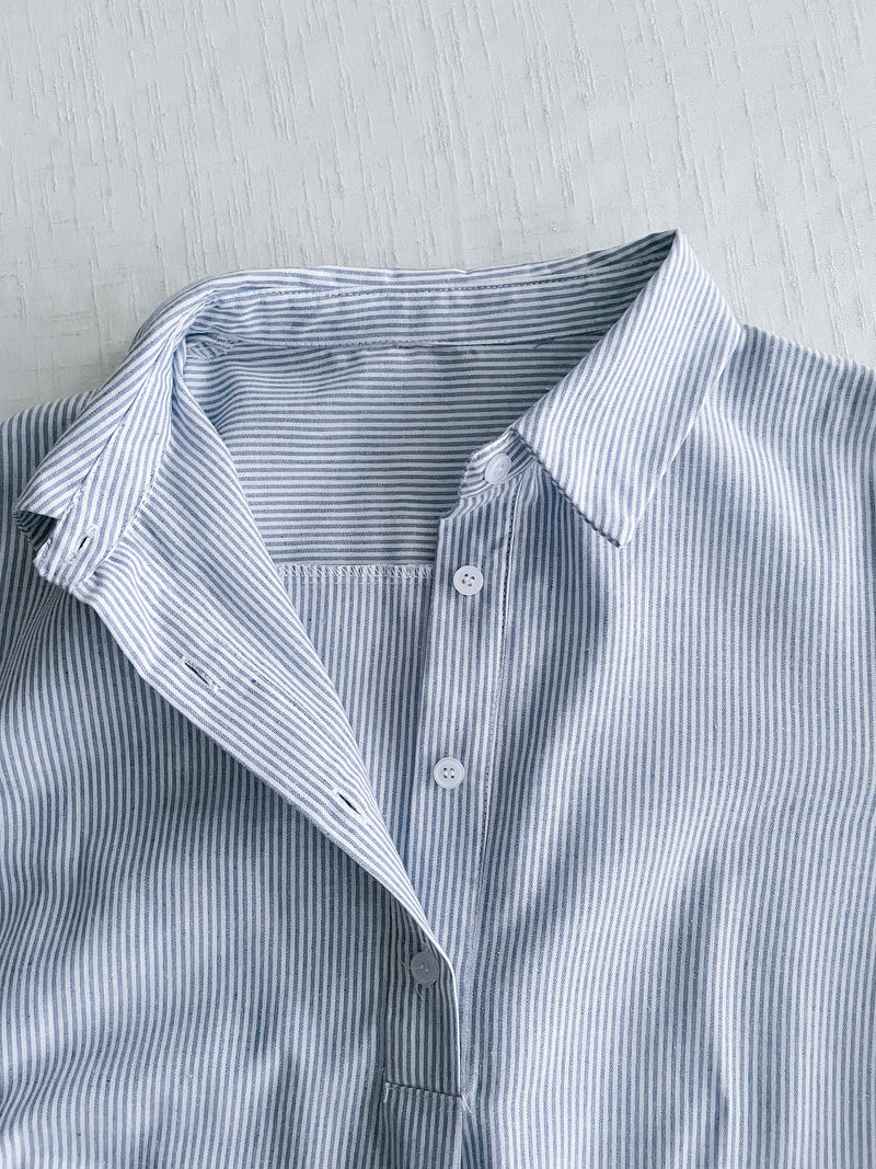 [限量現貨回歸]   French Blue Shirt Dress  法式藍白直條紋口袋連身裙/ DS9955