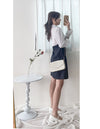 Navy Spliced Shirt Dress 深藍直條紋拼接恤衫裙/ DS9702