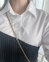 Navy Spliced Shirt Dress 深藍直條紋拼接恤衫裙/ DS9702