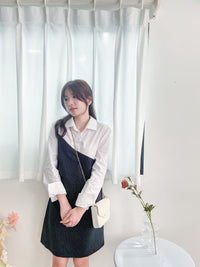 Navy Spliced Shirt Dress 深藍直條紋拼接恤衫裙/ DS9702