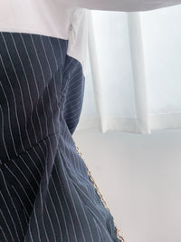 Navy Spliced Shirt Dress 深藍直條紋拼接恤衫裙/ DS9702