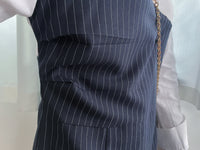 Navy Spliced Shirt Dress 深藍直條紋拼接恤衫裙/ DS9702