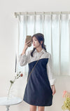 Navy Spliced Shirt Dress 深藍直條紋拼接恤衫裙/ DS9702