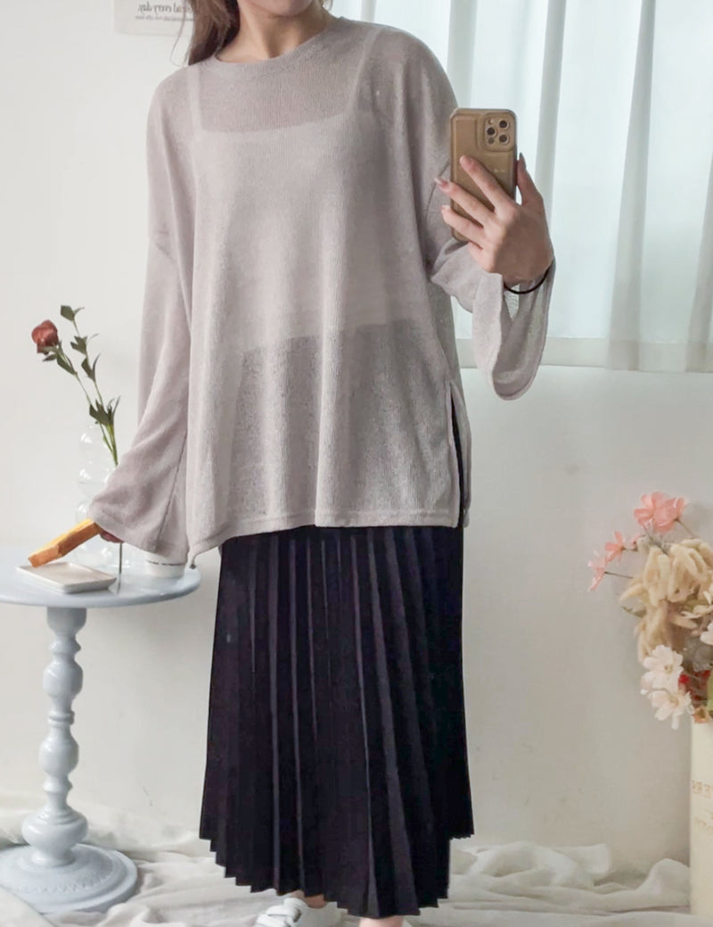 Long knit Top 左右開叉彈性薄線料顯瘦針織/ KT8177