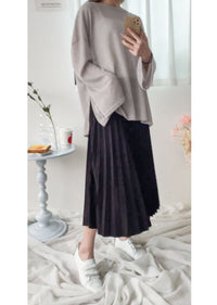 Long knit Top 左右開叉彈性薄線料顯瘦針織/ KT8177