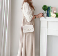 【intent X Korea label】 Beige Vest  淺杏暗紋微絨口袋腰間大百褶, Dress/  DS9369