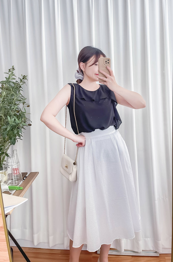 Side Ruffle 素色氣質雪紡垂感荷葉無袖, Blouse/ BU8954 (white sold out)
