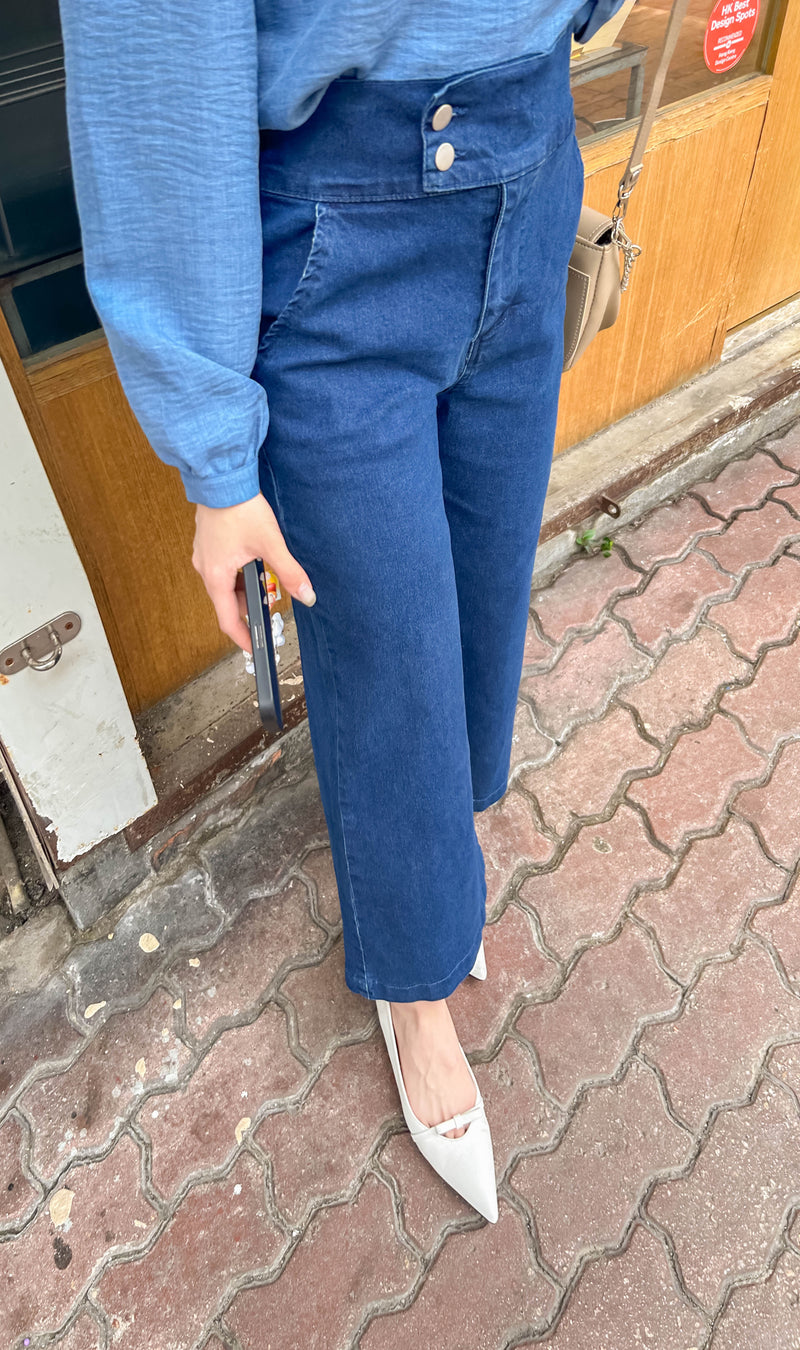 [限量現貨回歸]   (襯衫必備!) Straight Denim 高腰全彈性雙鈕扣直腳褲, Jeans/ PT8410