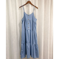 （肩帶可調) Denim 牛仔口袋多層吊帶裙, Dress/ DS9569