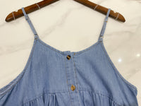 （肩帶可調) Denim 牛仔口袋多層吊帶裙, Dress/ DS9569