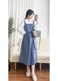 Alice Denim Vest Dress 牛仔色平口白色車線背心裙/ DS9732