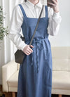 Alice Denim Vest Dress 牛仔色平口白色車線背心裙/ DS9732