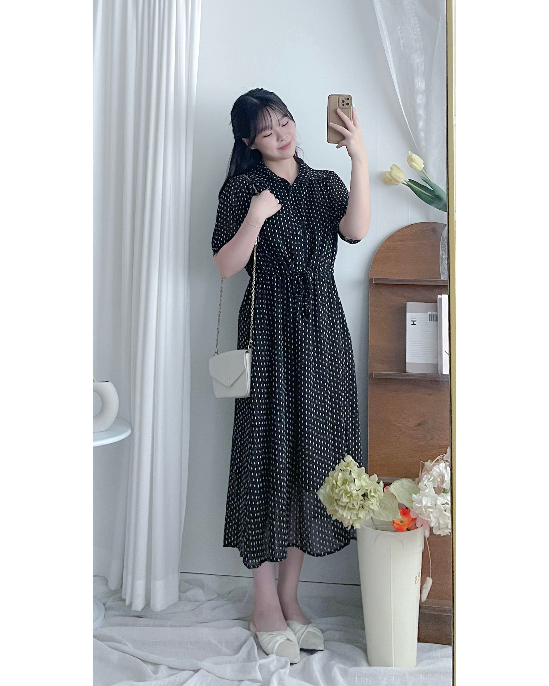 [intent label/intent製 ]  Rhombus Dress  菱形印花雪紡隨性口袋連身裙/ DS9987