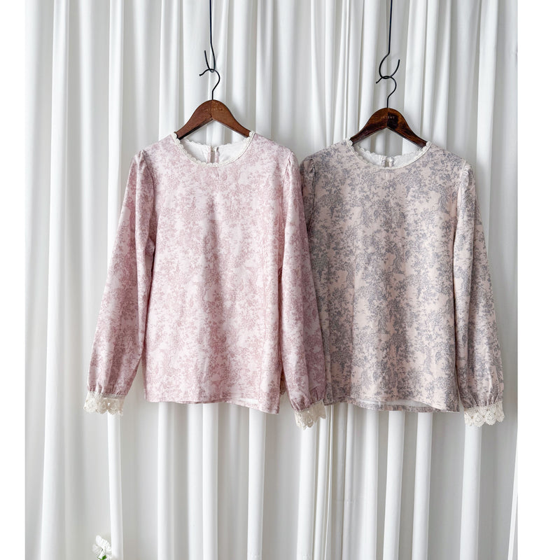 [ Limited return! Pink Only ] Line Floral Blouse/ 氣質精緻花布通花上衣/ BU9077