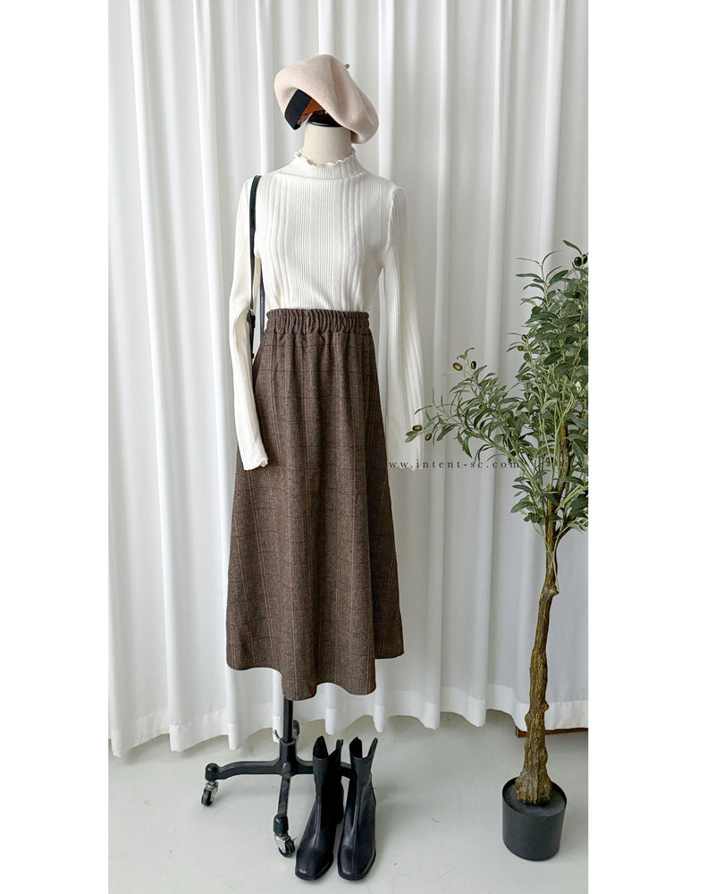 【intent X Korea label】 Houndstooth, Skirt 全橡筋腰斜格紋顯瘦半裙/ SK8857