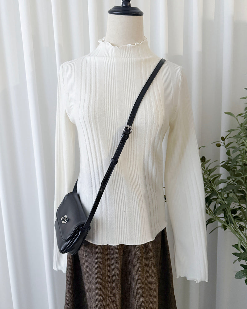 【intent X Korea label】Stripe Collar Top 不貼口木耳邊小高領直紋合身上衣/ TP9101