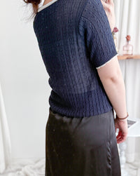 Ribbon Knit Top 針織蝴蝶彈性拼色上衣/ TP9154 (Skyblue sold out)