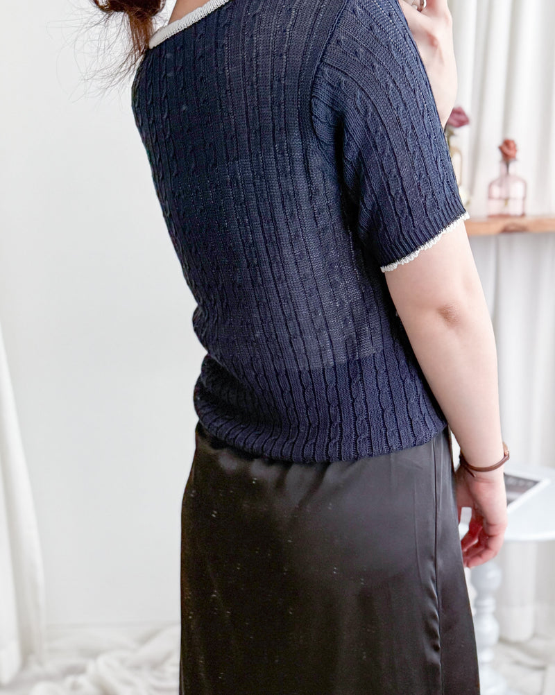 Ribbon Knit Top 針織蝴蝶彈性拼色上衣/ TP9154 (Skyblue sold out)