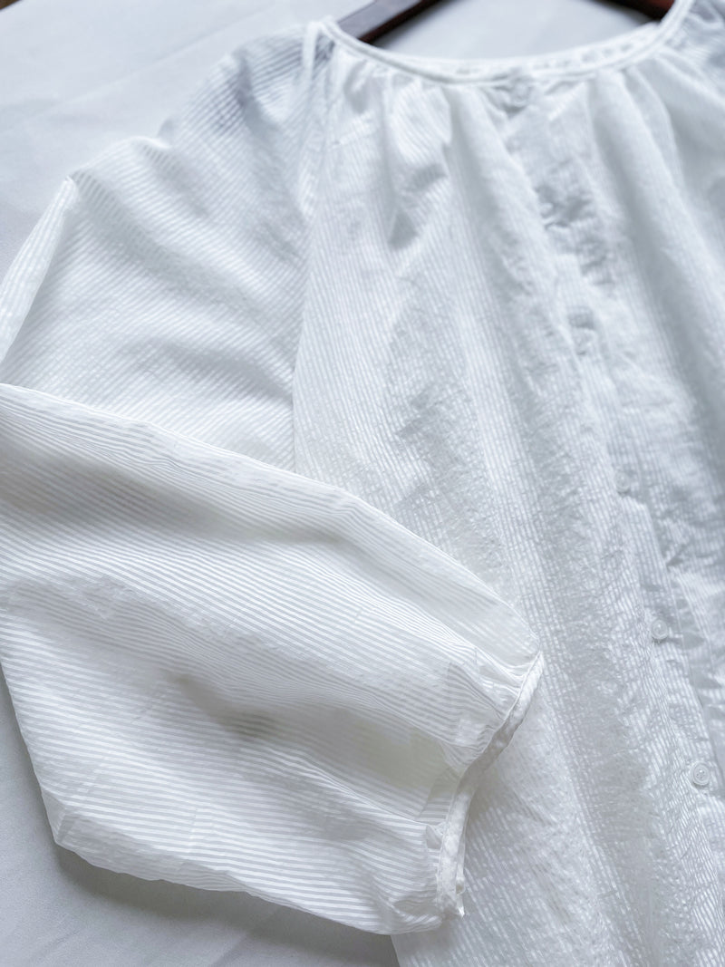 Bubble Sleeve Shirt 仿恤衫直條紋泡泡袖上衣/ BU9118