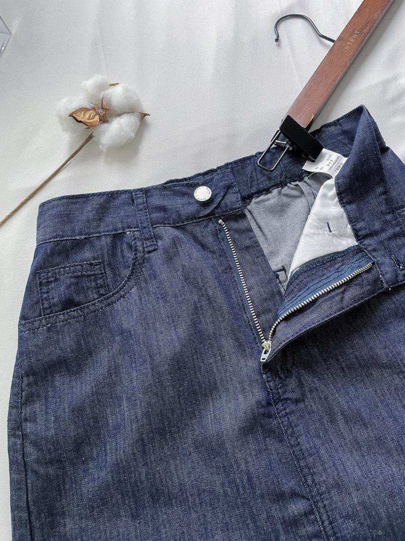Navy Denim Skirt 深藍後橡筋簡約牛仔裙/ SK8906