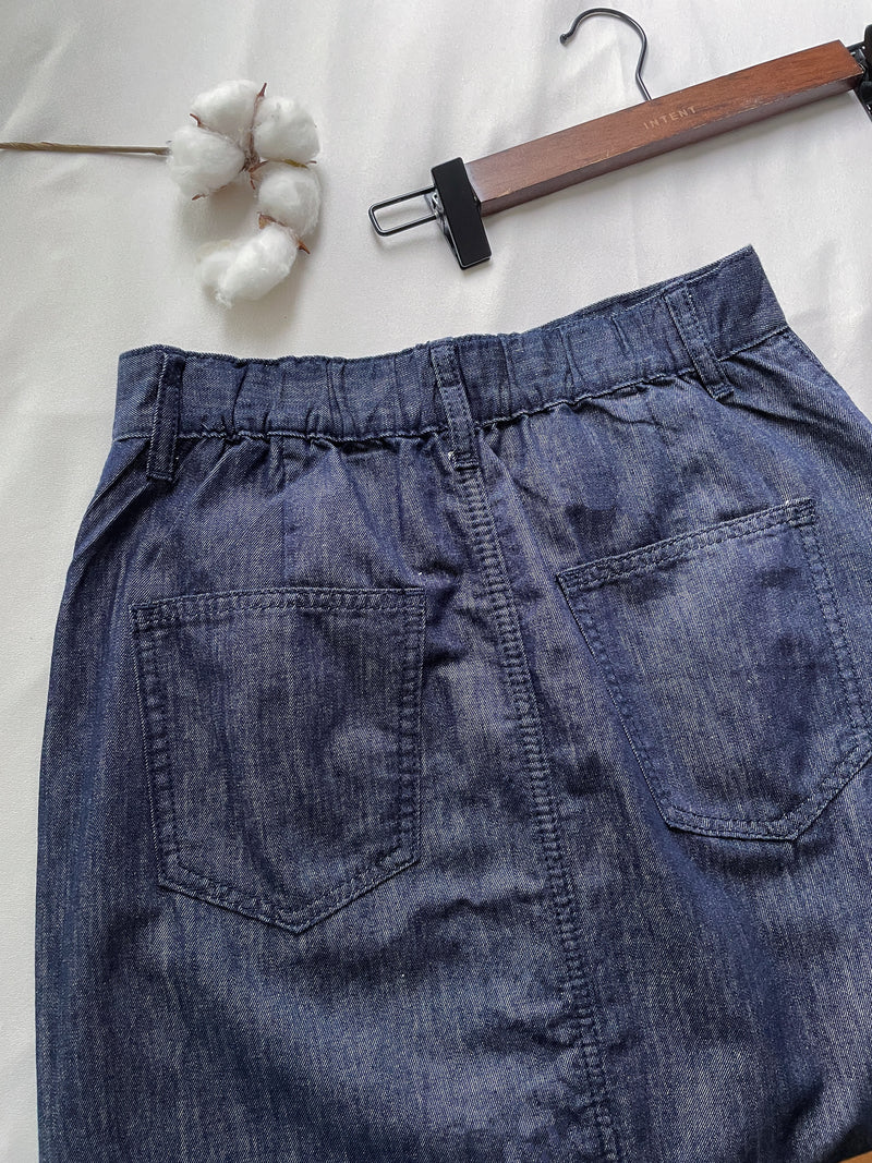 Navy Denim Skirt 深藍後橡筋簡約牛仔裙/ SK8906