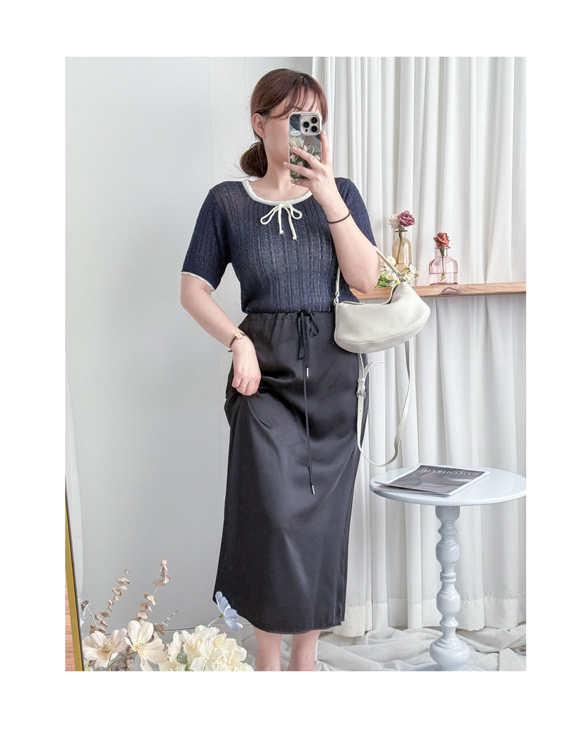 Ribbon Knit Top 針織蝴蝶彈性拼色上衣/ TP9154 (Skyblue sold out)