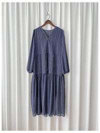 Misty Blue Chiffon Dress 霧藍民族印花束腰飄逸裙擺連身裙/ DS9989 (pre-order 10月9截單)