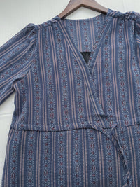 Misty Blue Chiffon Dress 霧藍民族印花束腰飄逸裙擺連身裙/ DS9989 (pre-order 10月9截單)