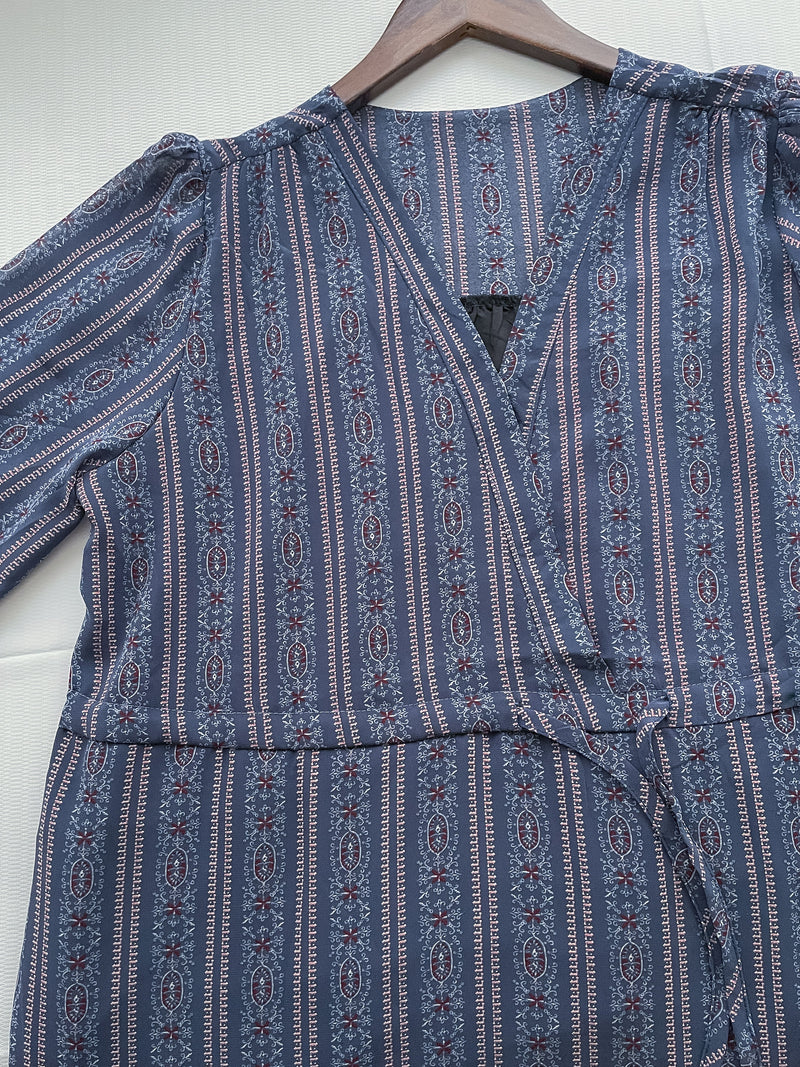 Misty Blue Chiffon Dress 霧藍民族印花束腰飄逸裙擺連身裙/ DS9989 (pre-order 10月9截單)