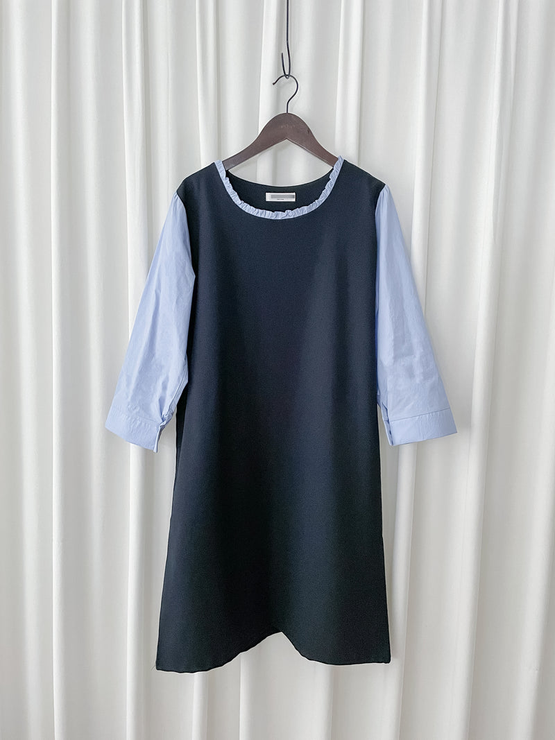 Spliced Shirt Dress 恤衫微彈裙身假兩件設計連衣裙/ DS9995