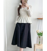 Button Skirt 裝飾鈕扣左右口袋傘裙/ SK8909（pre-order 10月9截單)