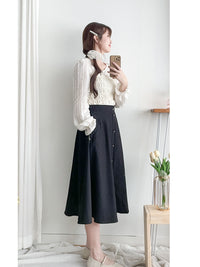 Button Skirt 裝飾鈕扣左右口袋傘裙/ SK8909（pre-order 10月9截單)