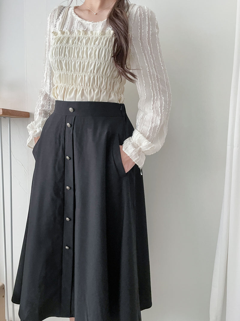 Button Skirt 裝飾鈕扣左右口袋傘裙/ SK8909（pre-order 10月9截單)