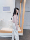 Cotton Knit Top 圓V領親膚彈性織紋上衣/ TP9114